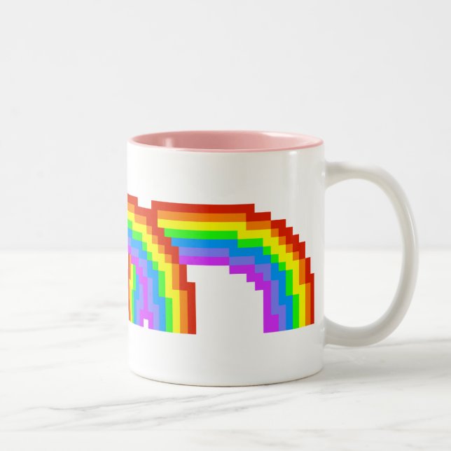 Retro Pixel-Kunst-Regenbogen-Tasse Zweifarbige Tasse (Rechts)