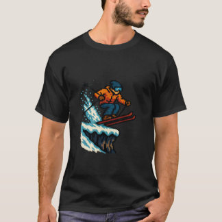 Retro pixelart Winter Skifahren Grafik Weihnachten T-Shirt