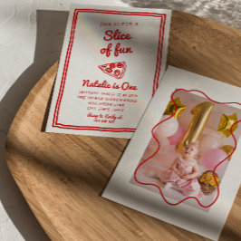 Retro Pizza 1. Gezeichnet Slice Fun Foto Geburtsta Einladung