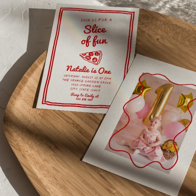 Retro Pizza 1. Gezeichnet Slice Fun Foto Geburtsta Einladung (Von Creator hochgeladen)