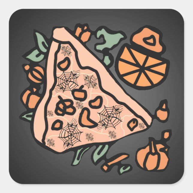 Retro Pizza mit Pumpkin-Drehung Quadratischer Aufkleber (Vorderseite)