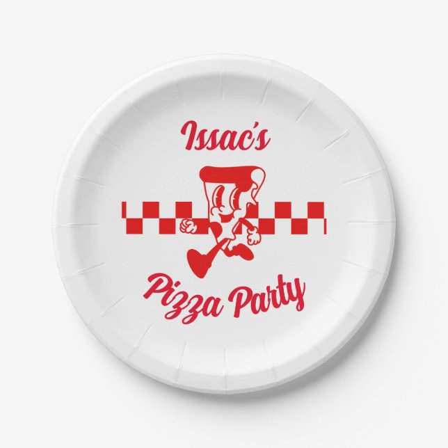 Retro-Pizza-Party-Teller aus Papier Pappteller (Vorderseite)
