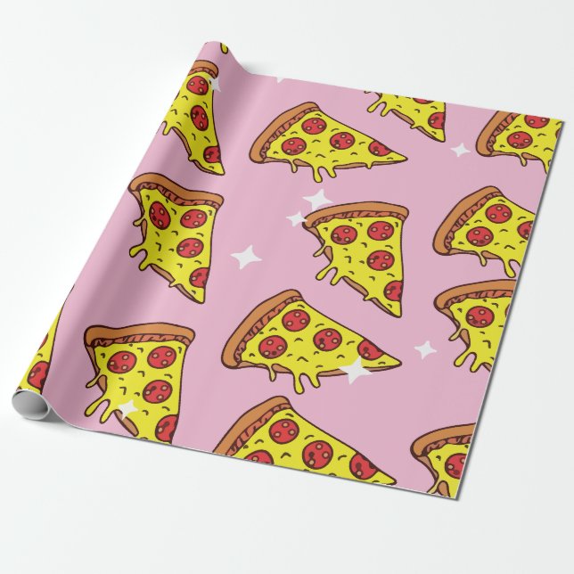 Retro-Pizza-Stücke nahtloses Muster Geschenkpapier (Ungerollt)