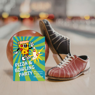 Retro-Pizza- und Bowling-Geburtstagseinladung Einladung