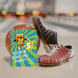 Retro-Pizza- und Bowling-Geburtstagseinladung Einladung