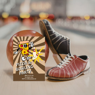 Retro-Pizza- und Bowling-Geburtstagseinladung Einladung