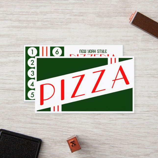 Retro Pizzeriakundenloyalität Treuekarte (Vorderseite/Rückseite Beispiel)