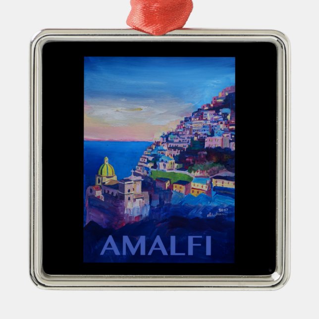 Retro Plakat-Amalfi-Küste Italien Silbernes Ornament (Vorne)