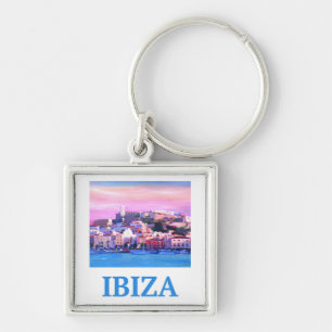 Retro Plakat Ibiza alte Stadt und Hafen Schlüsselanhänger