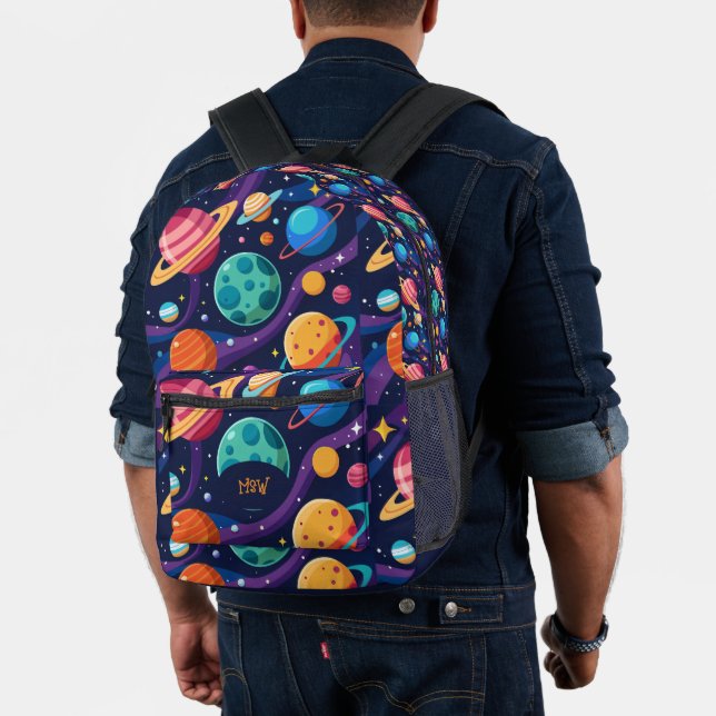 Retro-Planeten Mit Monogramm Bedruckter Rucksack (Insitu (Modell))