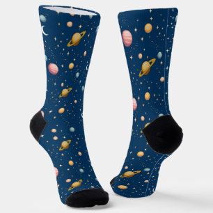 Retro-Planeten und Sternenmuster Socken