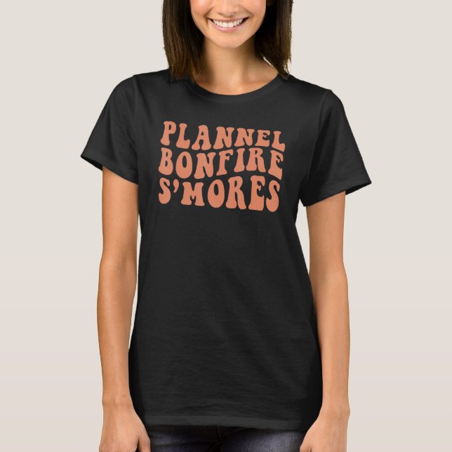 Retro Plannel Bonfire S'mores Fall Vibes glücklich T-Shirt (Vorderseite)