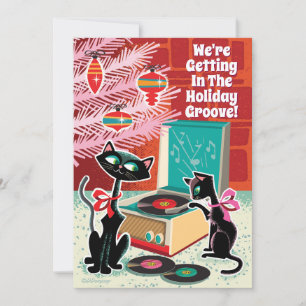 Retro-Plattenspieler Coole Katzen Weihnachtsfeier Einladung