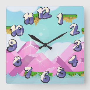 Retro-Plattformspiel Quadratische Wanduhr
