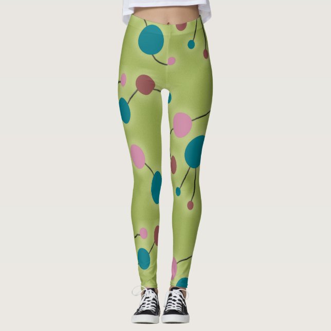 Retro Playful Large Molecules Unix Blue Green Leggings (Vorderseite)