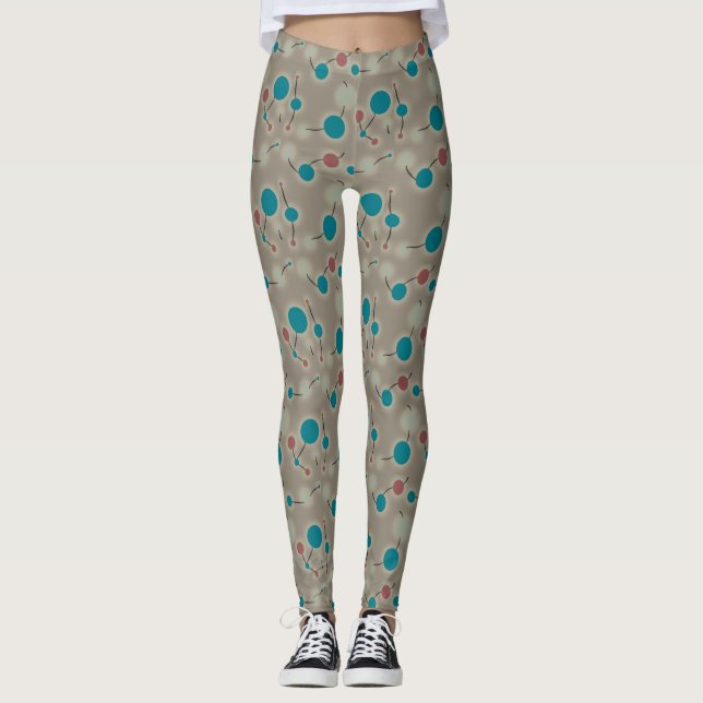 Retro Playful Small Molecules Universe Blue Grau Leggings (Vorderseite)