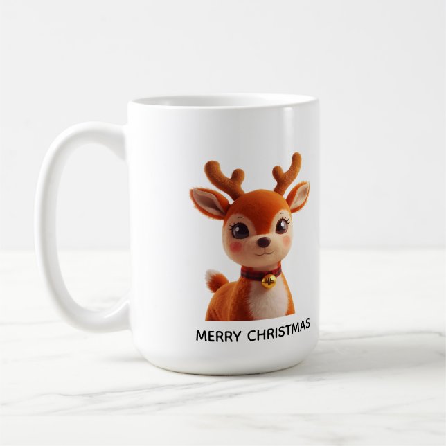 Retro Plush Reindeer Christmas Art Kaffeetasse (Links)