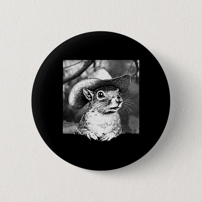 Retro P'nut Das Eichhörnchen Tier Niedlich Cowboy Button (Vorderseite)
