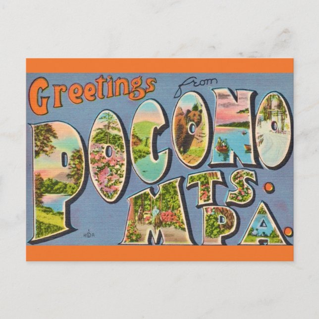 Retro Pocono Berge Postkarte (Vorderseite)