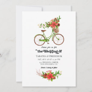 Retro Poinsettia Fahrradweihnachtsfeier Hochzeit Einladung