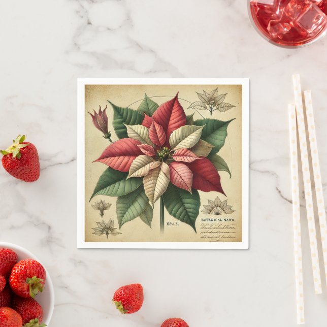 Retro Poinsettia Festivals Botanische Dekoupage Serviette (Beispiel)