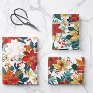 Retro Poinsettia Weihnachtswrapping Paper Geschenkpapier Set