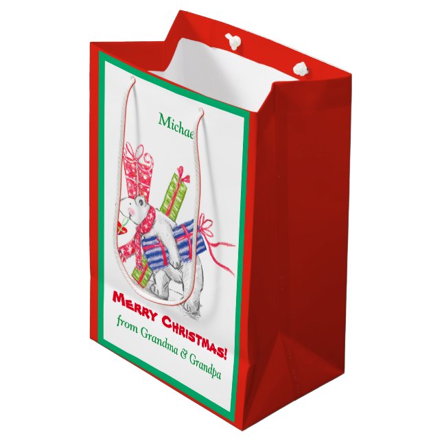 Retro Polar gebären Weihnachtsgeschenke Personalis Mittlere Geschenktüte (Vorderseite Schrägansicht)