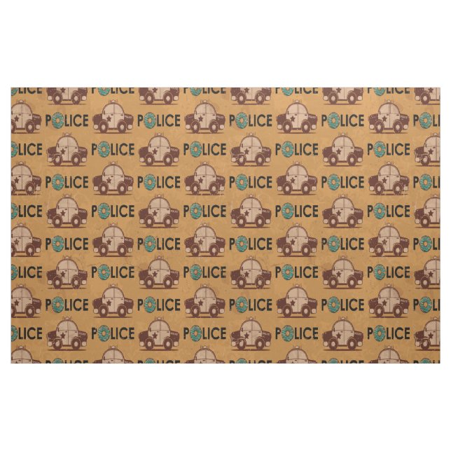 Retro Police Car Donuts Brown Stoff (Fat Quarter (45,7 x 55,9 cm))