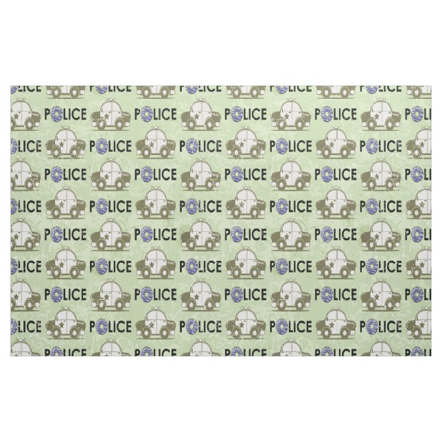 Retro Police Car Donuts Green Stoff (Fat Quarter (45,7 x 55,9 cm))