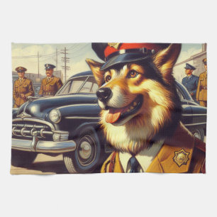 Retro Police Dog Painting Geschirrtuch