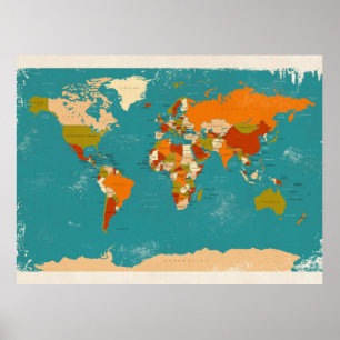 Retro politische Karte der Welt Poster