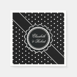 Retro Polka Dot Elegante Schwarz-Weiß Hochzeit Serviette