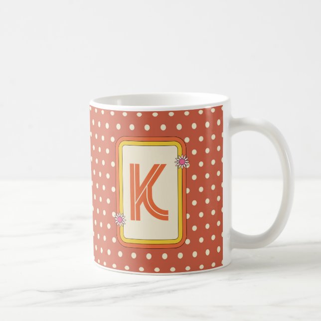 Retro Polka Dot Monogramm Kaffeetasse (Rechts)