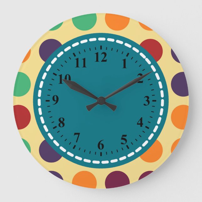 Retro Polka Dot Muster #8 Große Wanduhr (Vorderseite)