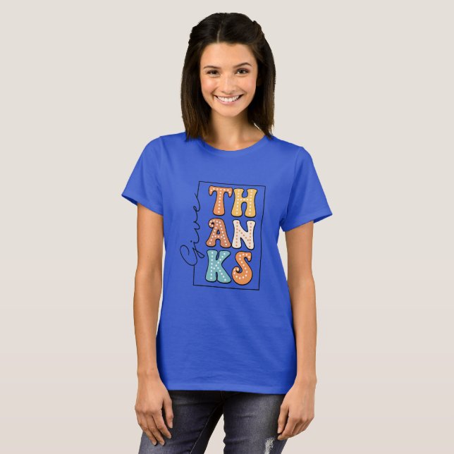 Retro Polka Dot 'THANKS' Design T-Shirt (Vorne ganz)