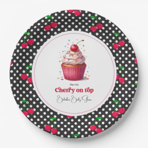 Retro-Polka-Dot-Thema Kirsche auf dem Baby-Shower- Pappteller