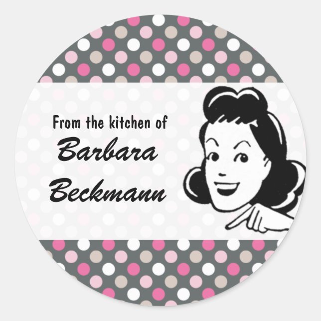 Retro Polka Dots "From the Kitchen" Aufkleber (Vorderseite)