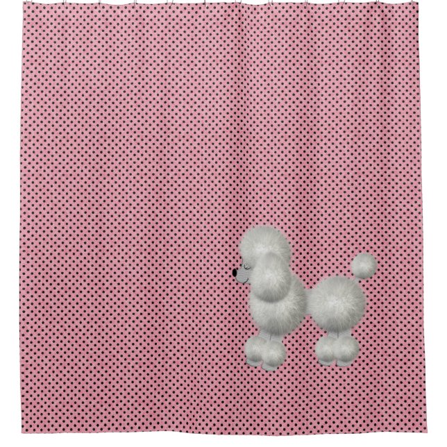 Retro Polka Dots und Poodle Duschvorhang (Vorderseite)