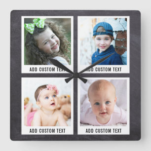 Retro Poloroid Template 4 Photo Collage Chalkboard Quadratische Wanduhr