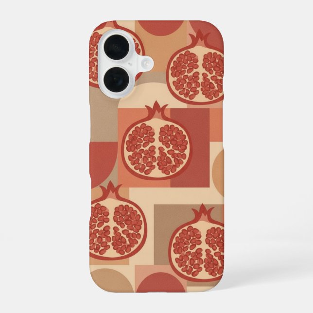 Retro Pomegranate Geometric Print iPhone 16 Hülle (Rückseite)