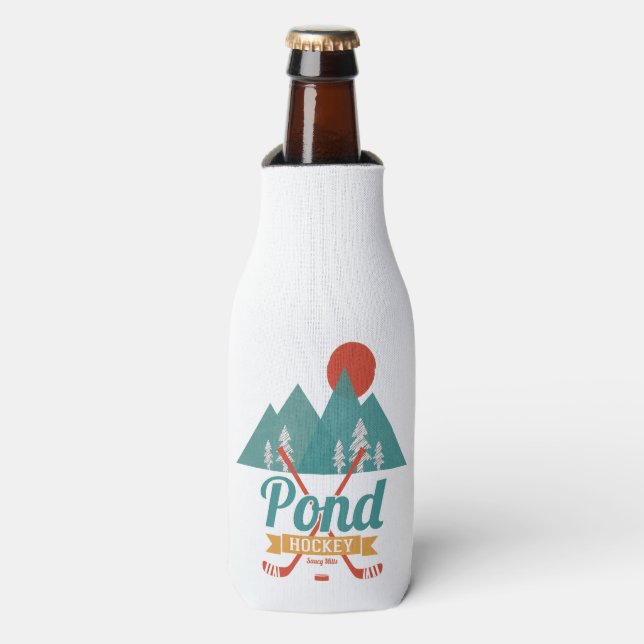 Retro Pond Hockey Flaschenkühler (Flaschenvorderseite)