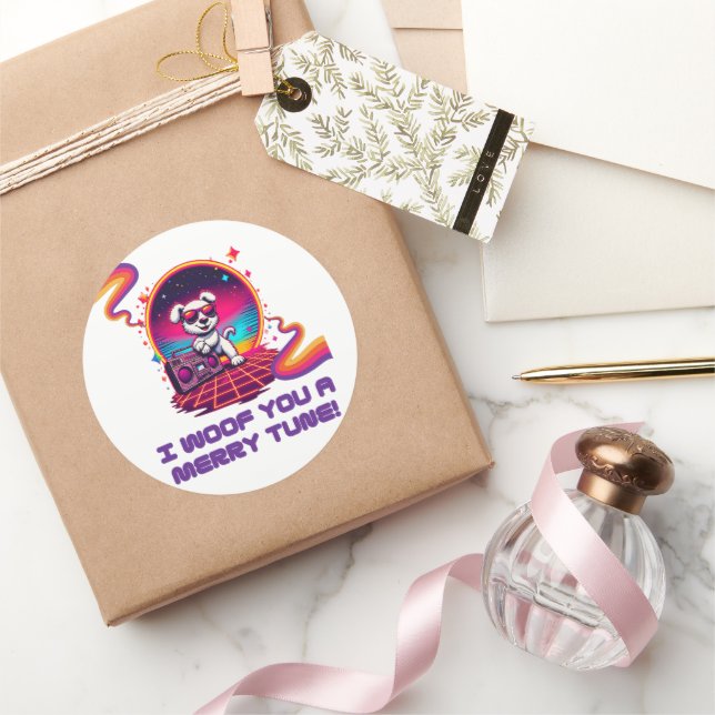 Retro Poochie Dreamscape Runder Aufkleber (Schenken)