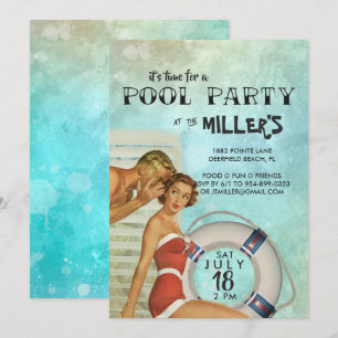 Retro Pool-Party Einladung