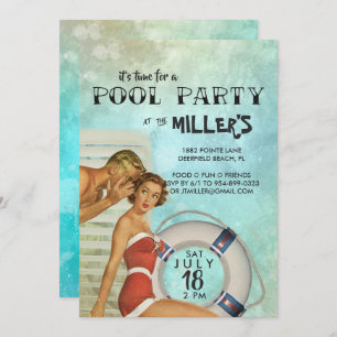 Retro-Pool-Party Einladung