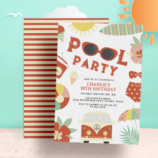 Retro Pool Party Modernes Girl Geburtstag Einladung