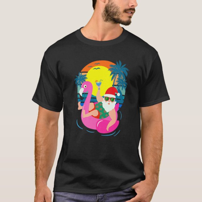 Retro Pool Party Santa Sonnenbrille Flamingo Chris T-Shirt (Vorderseite)