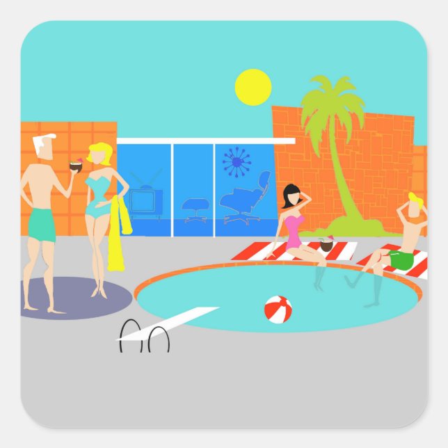 Retro Pool Party Sticker (Vorderseite)
