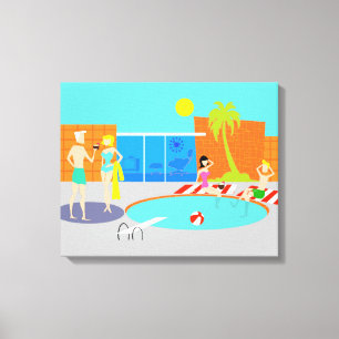 Retro Pool Party Stretched Canvas Print Leinwanddruck