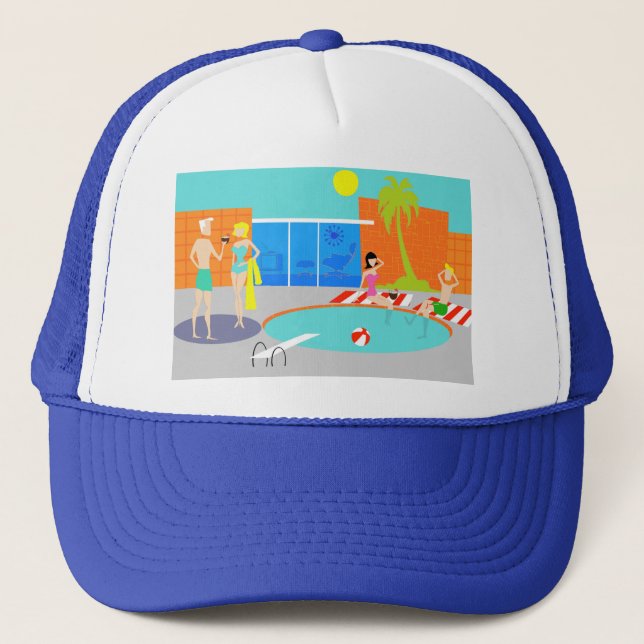 Retro Pool Party Trucker Hat Truckerkappe (Vorderseite)