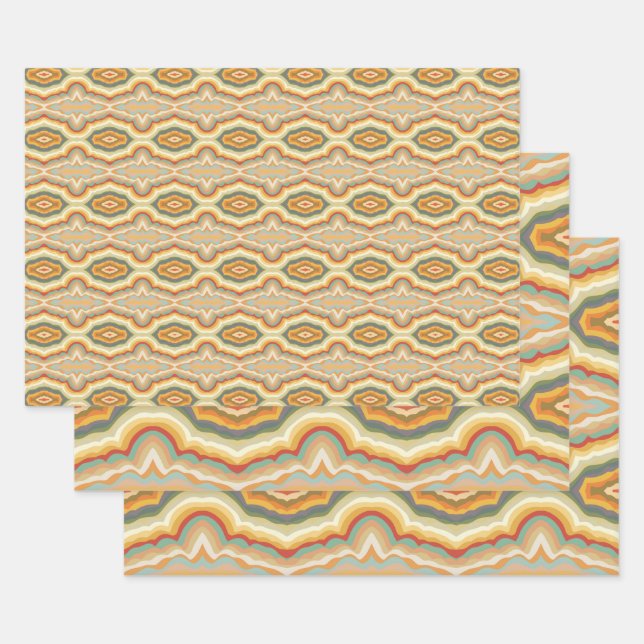 Retro Pop Art Abstrakt Geometric Wavy Pattern Geschenkpapier Set (Set)